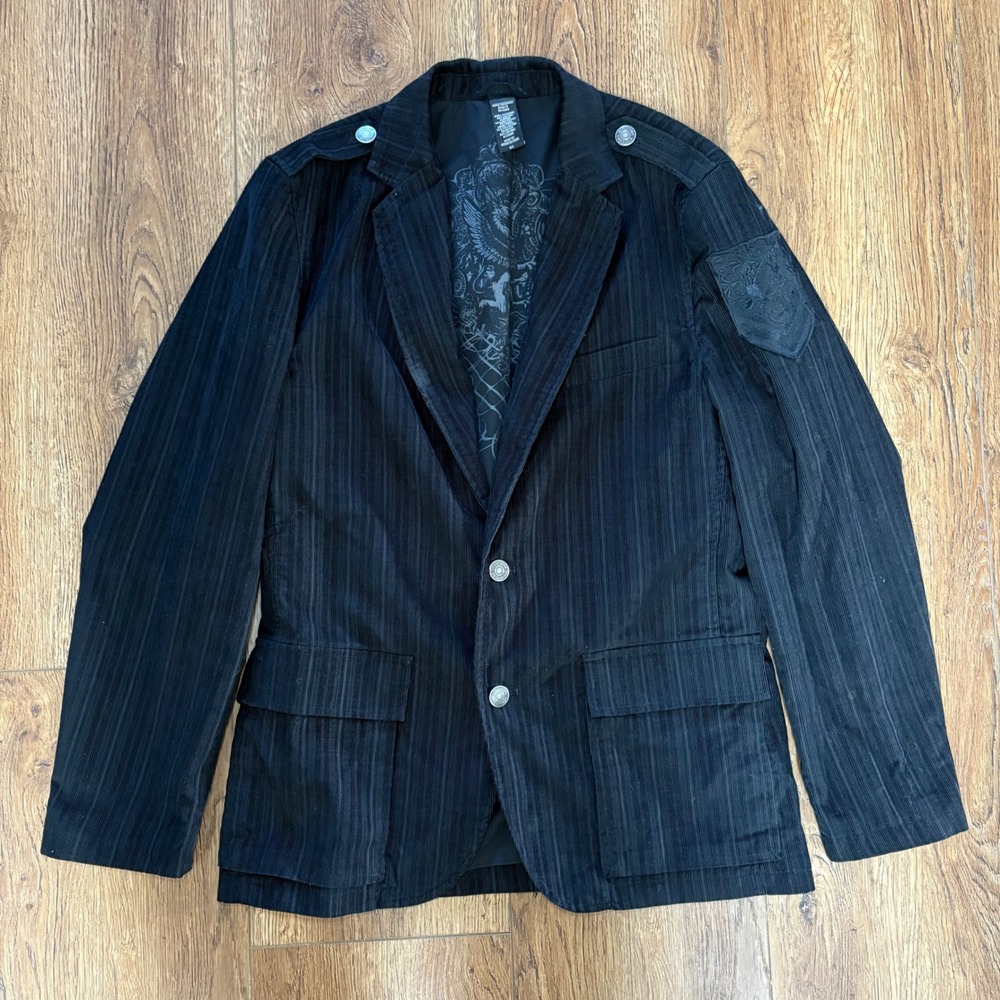 VTG Y2K‎ Structure Black Corduroy Jacket Blazer Urban Wear Streetwear Mens Small